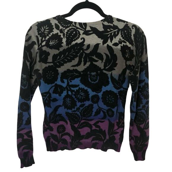 Rafaella Gradient Dyed Ombre Black Floral Long Sleeve Cardigan Cotton Medium - Picture 5 of 7